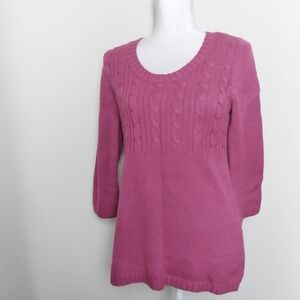 LOFT Pink Cable Knit Scoop Neck Sweater Medium